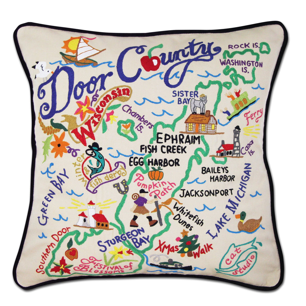 Door County Hand-Embroidered Pillow Pillow catstudio