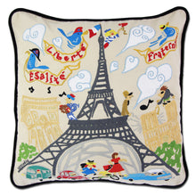 Load image into Gallery viewer, Eiffel Tower Hand-Embroidered Pillow - catstudio

