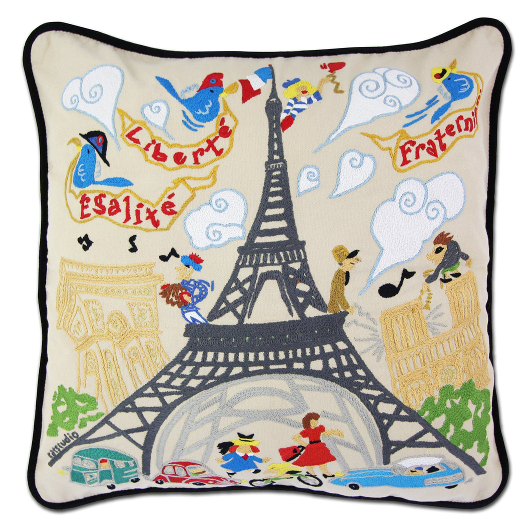 Eiffel Tower Hand-Embroidered Pillow - catstudio
