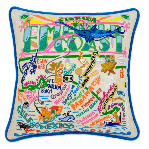 Emerald Coast Hand-Embroidered Pillow - catstudio