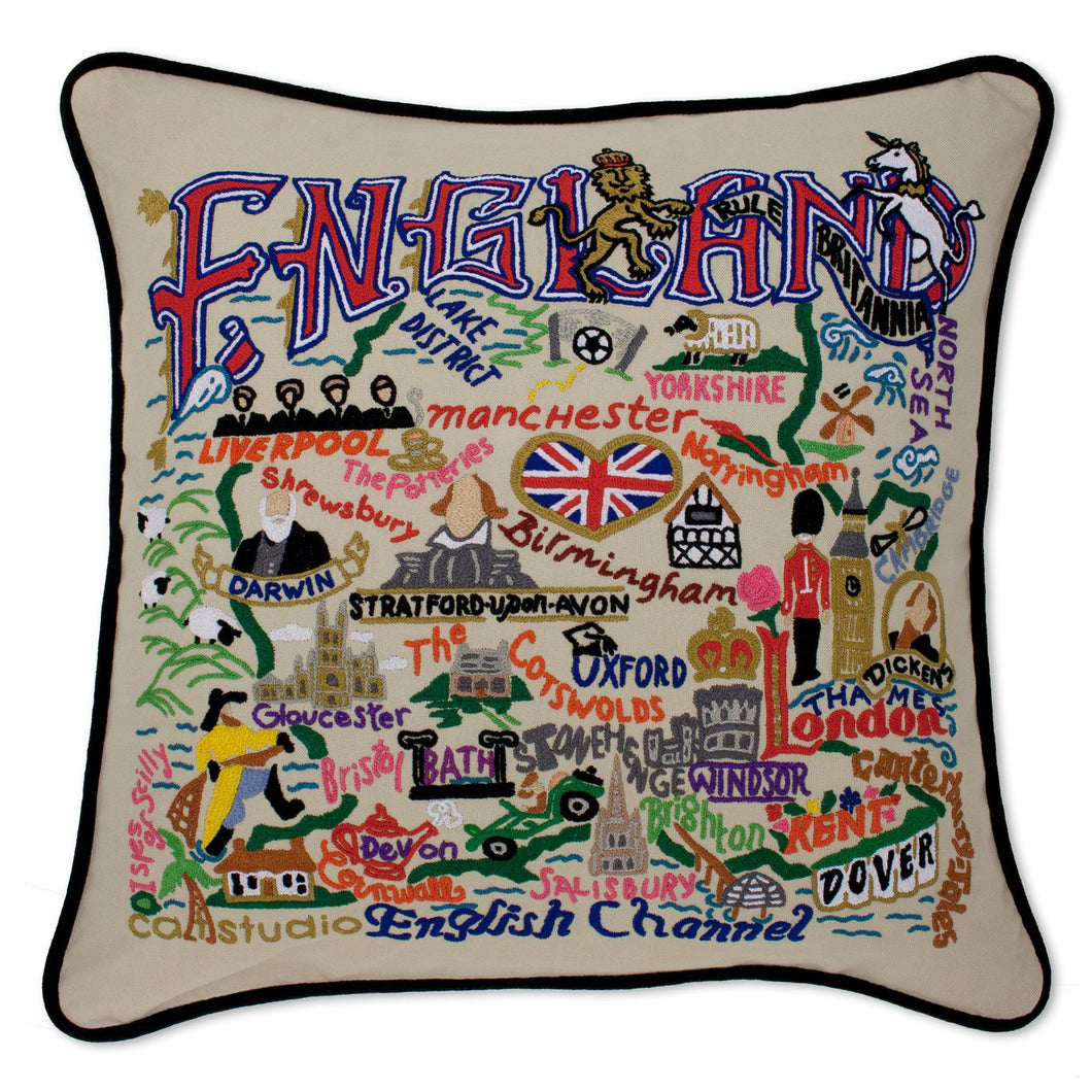 England Hand-Embroidered Pillow - catstudio