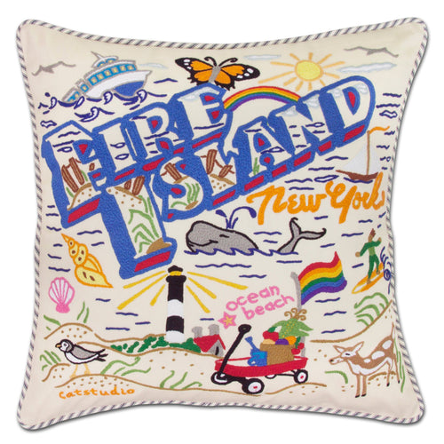 Fire Island Hand-Embroidered Pillow - catstudio