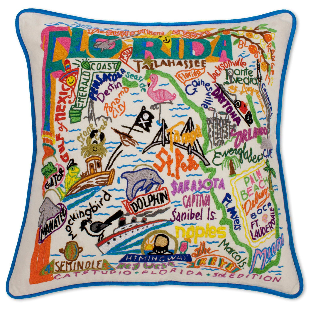 Florida Hand-Embroidered Pillow - catstudio