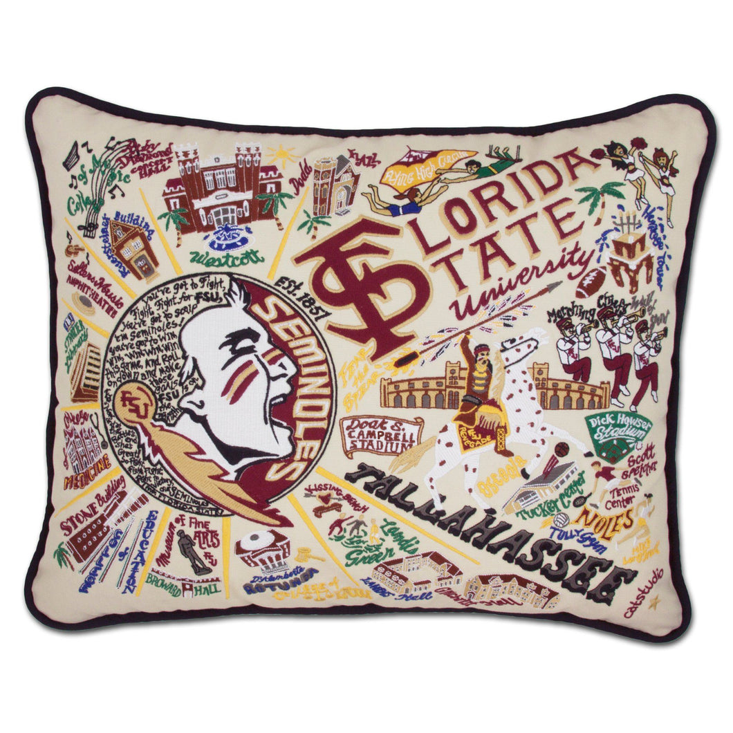 Florida State University Collegiate XL Hand-Embroidered Pillow - catstudio