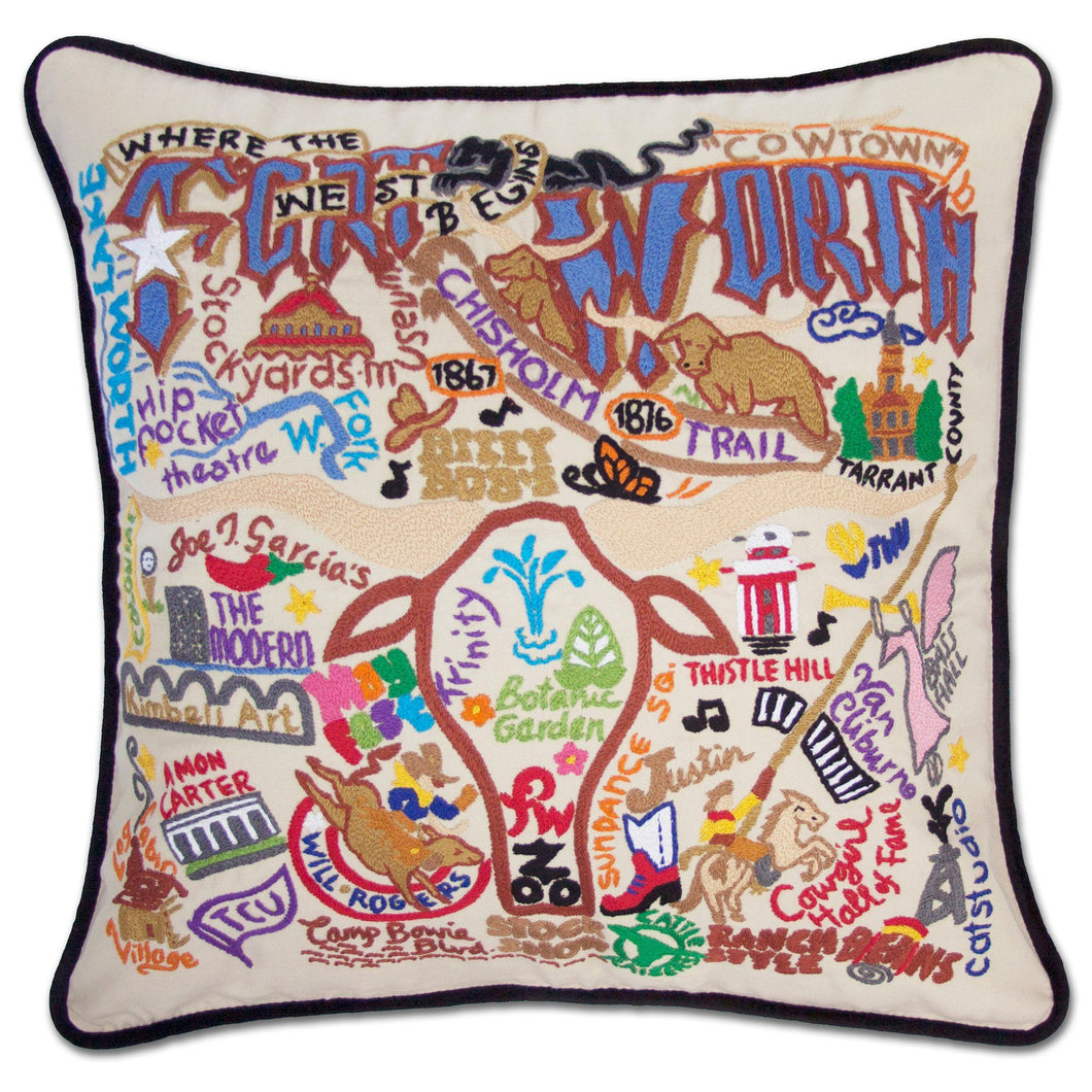 Fort Worth Hand-Embroidered Pillow - catstudio