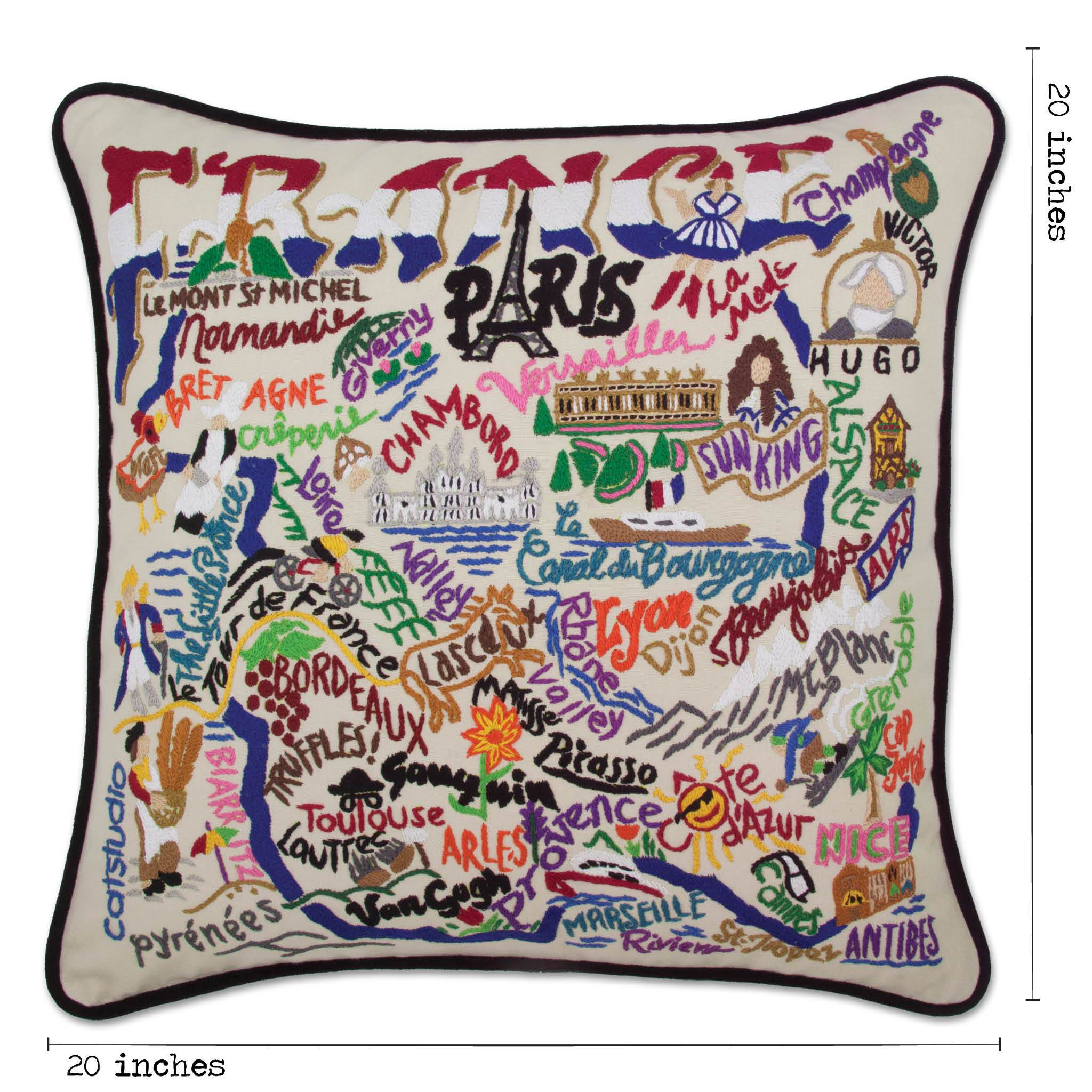 France Hand-Embroidered Pillow | International Collection by
