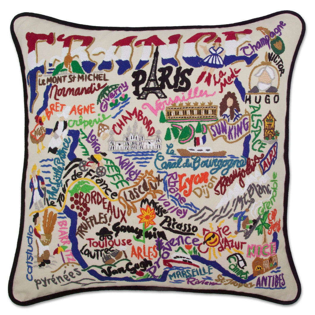 France Hand-Embroidered Pillow - catstudio