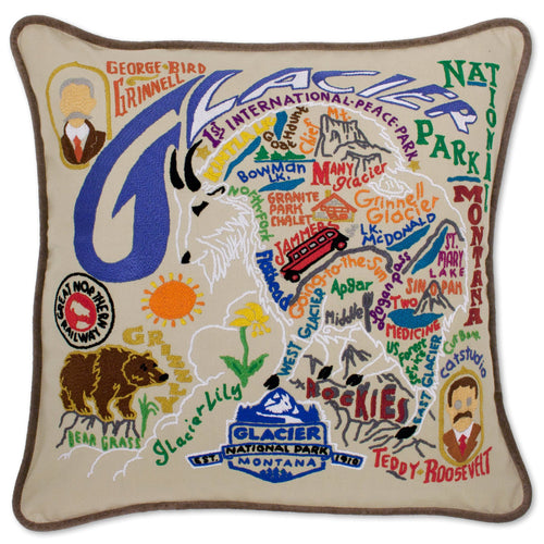Glacier Park Hand-Embroidered Pillow - catstudio