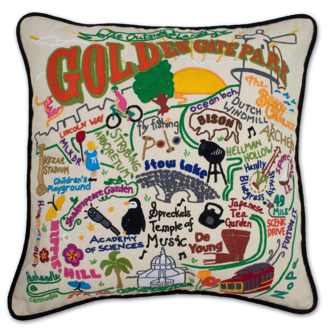 Golden Gate Park Hand-Embroidered Pillow - catstudio