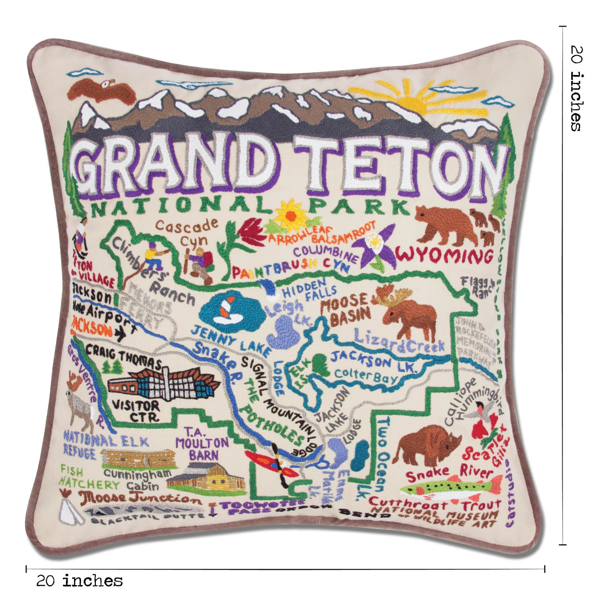 Grand Teton Hand-Embroidered Pillow National Parks Collection by