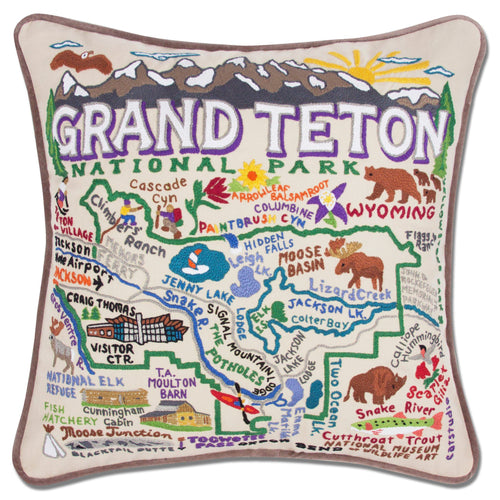 Grand Teton Hand-Embroidered Pillow - catstudio