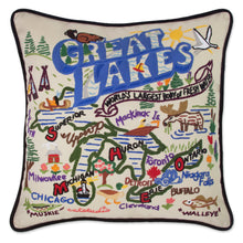 Load image into Gallery viewer, Great Lakes Hand-Embroidered Pillow - catstudio
