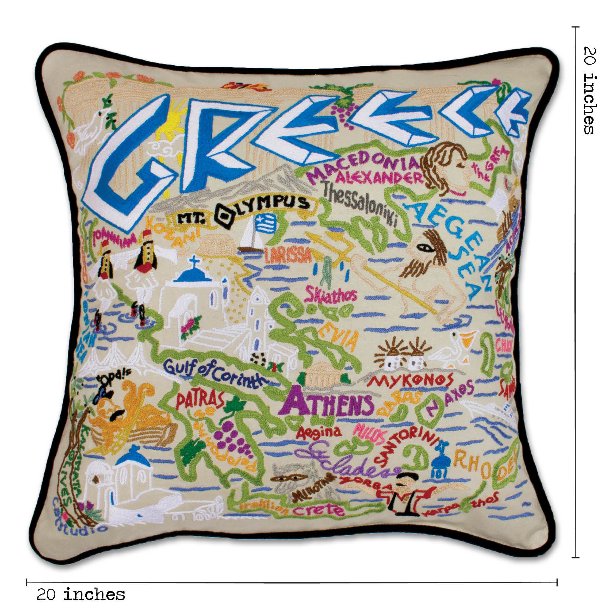 Greece Hand-Embroidered Pillow | International Collection by