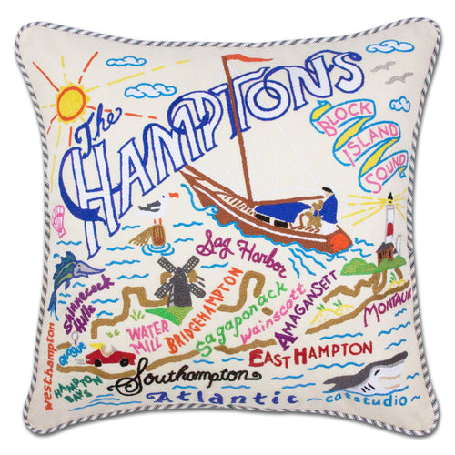 Hamptons Hand-Embroidered Pillow - catstudio