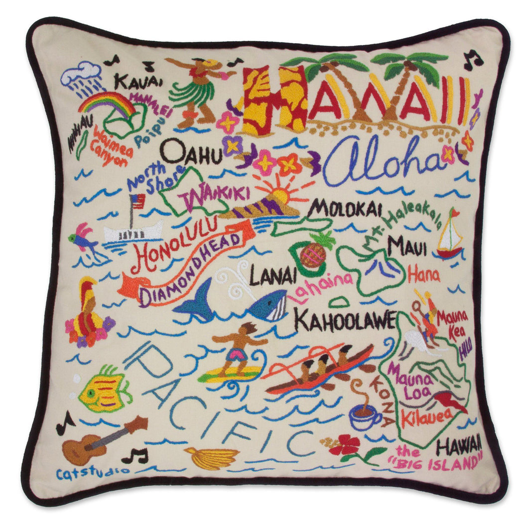 Hawaii Hand-Embroidered Pillow - catstudio