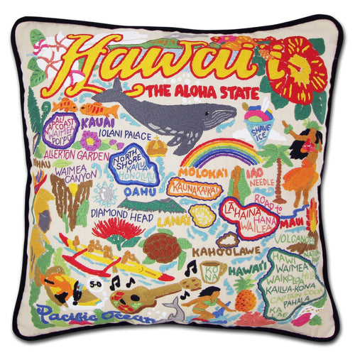Hawaiian Isles Hand-Embroidered Pillow - catstudio