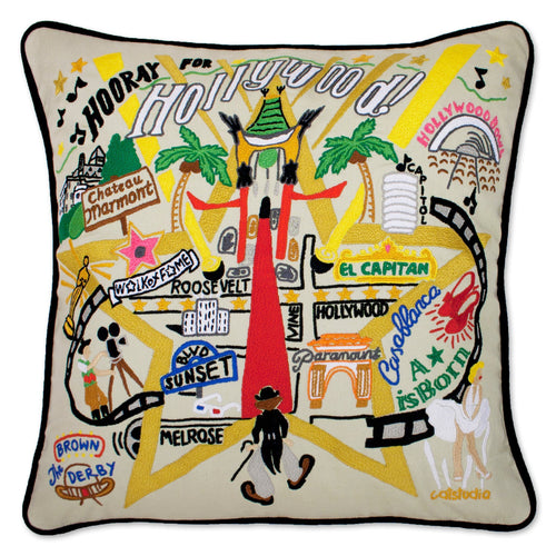 Hollywood Hand-Embroidered Pillow - catstudio