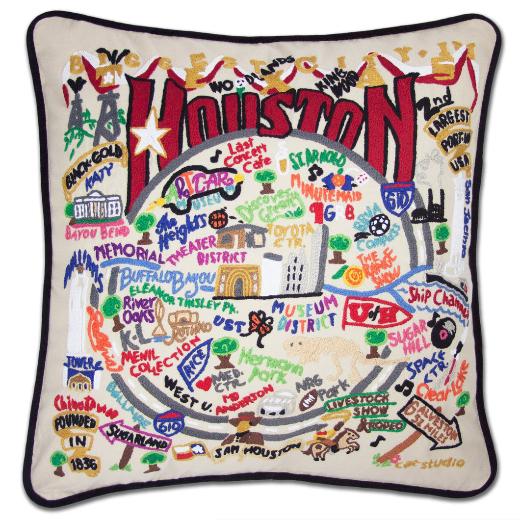 Houston Hand-Embroidered Pillow - catstudio