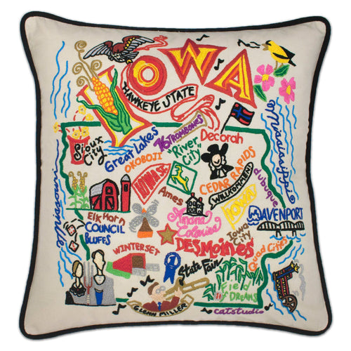 Iowa Hand-Embroidered Pillow - catstudio