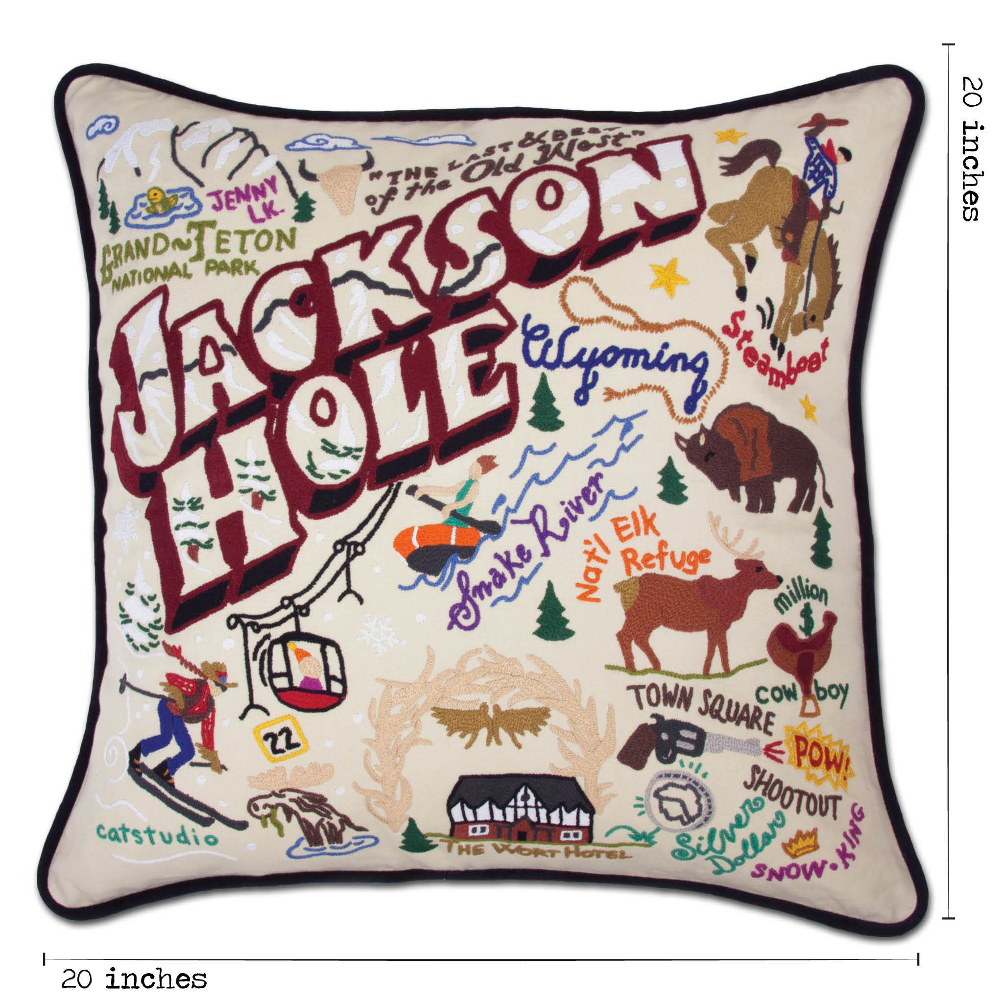 Jackson Hole Hand-Embroidered Pillow | Wyoming Collection by