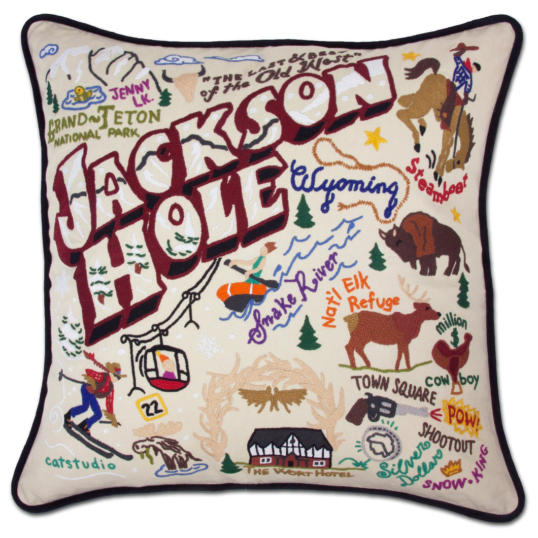 Jackson Hole Hand-Embroidered Pillow - catstudio