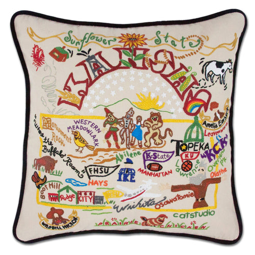 Kansas Hand-Embroidered Pillow - catstudio