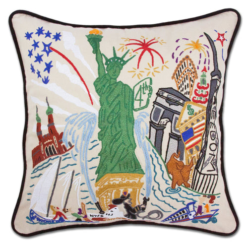 Lady Liberty Hand-Embroidered Pillow - catstudio