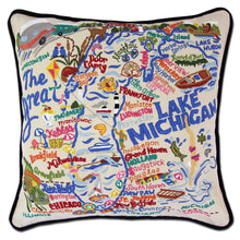 Load image into Gallery viewer, Lake Michigan Hand-Embroidered Pillow - catstudio
