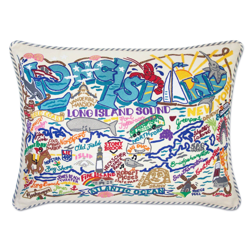 Long Island Hand-Embroidered Pillow - catstudio