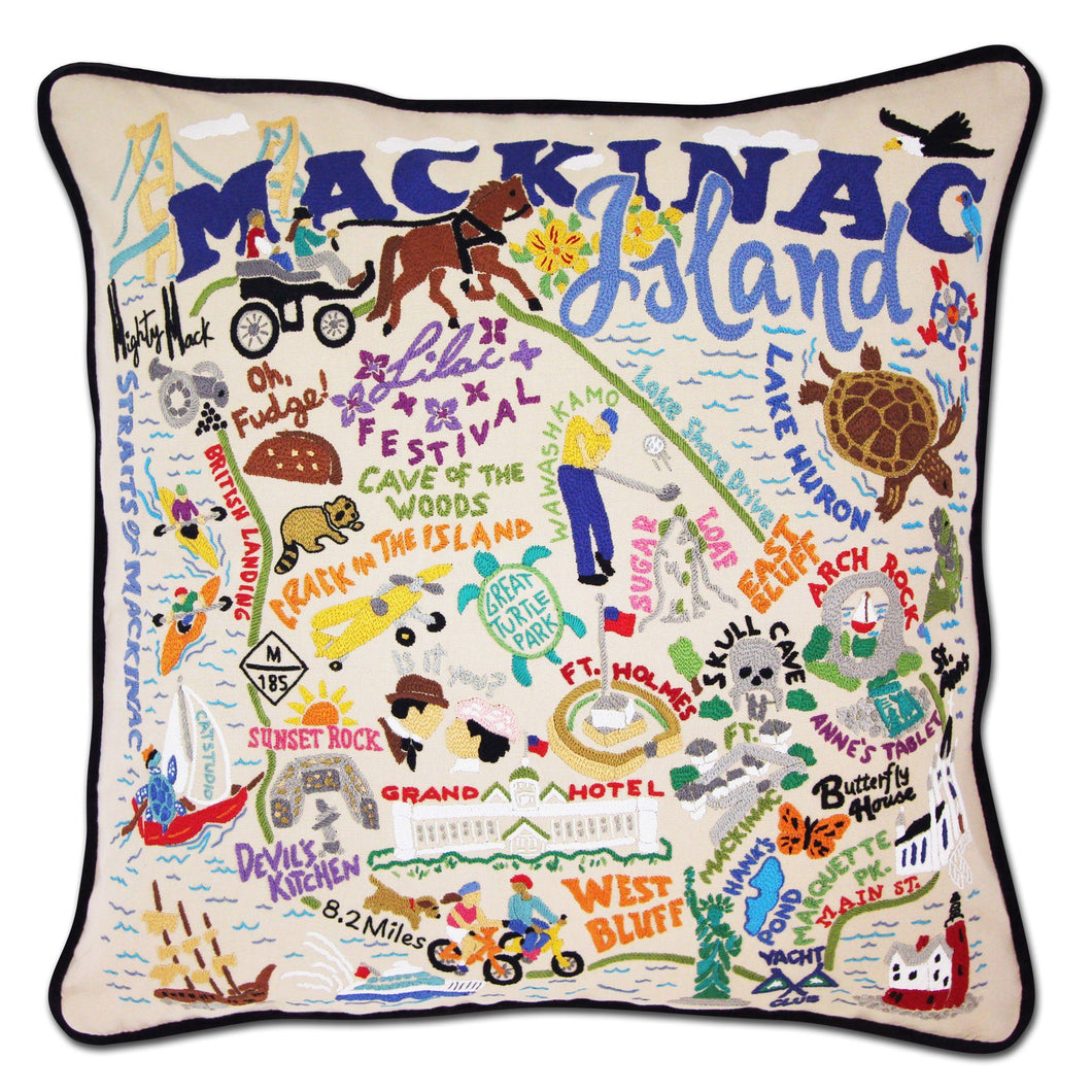 Mackinac Island Hand-Embroidered Pillow - catstudio
