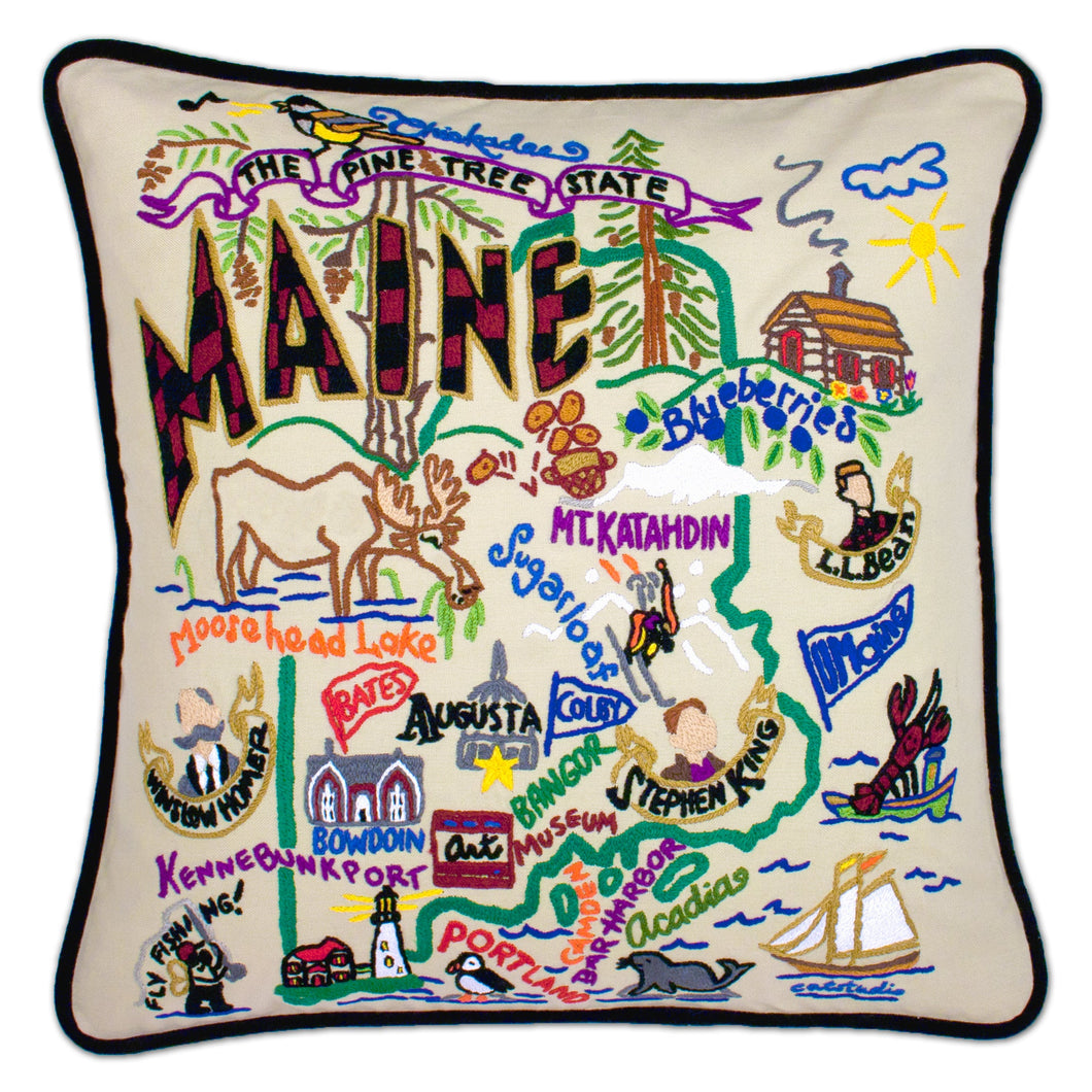 Maine Hand-Embroidered Pillow Pillow catstudio 