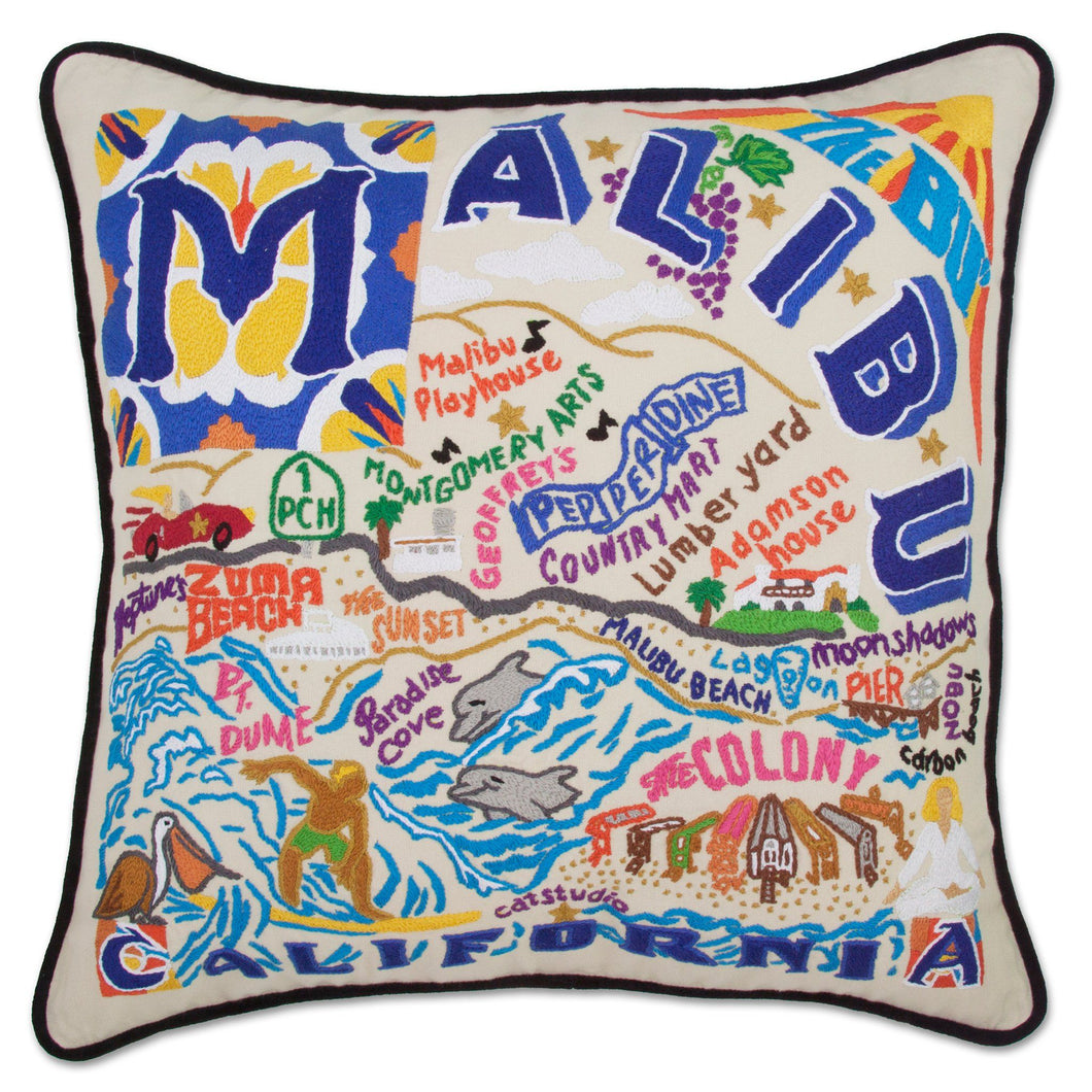 Malibu Hand-Embroidered Pillow - catstudio