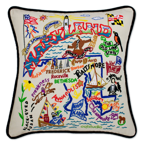 Maryland Hand-Embroidered Pillow - catstudio