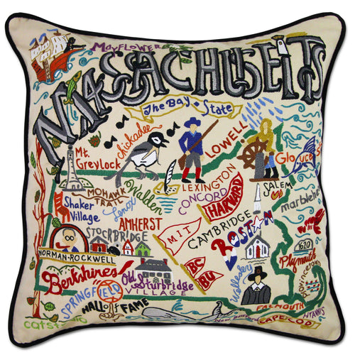 Massachusetts Hand-Embroidered Pillow Pillow catstudio