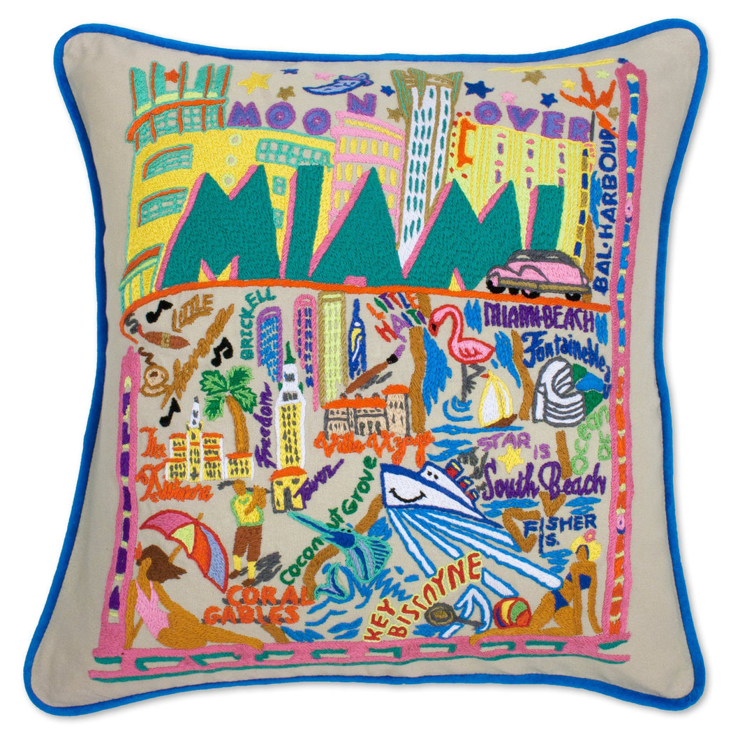 Miami Hand-Embroidered Pillow - catstudio