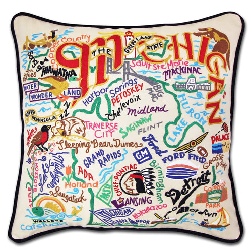 Michigan Hand-Embroidered Pillow - catstudio