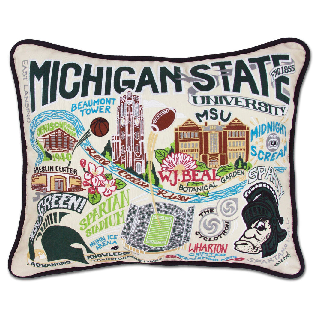 Michigan State University Collegiate Embroidered Pillow - catstudio