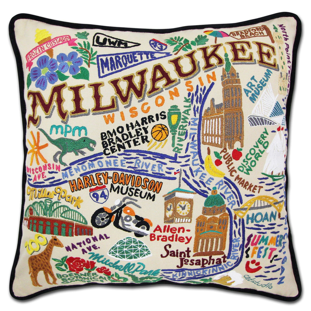 Milwaukee Hand-Embroidered Pillow - catstudio