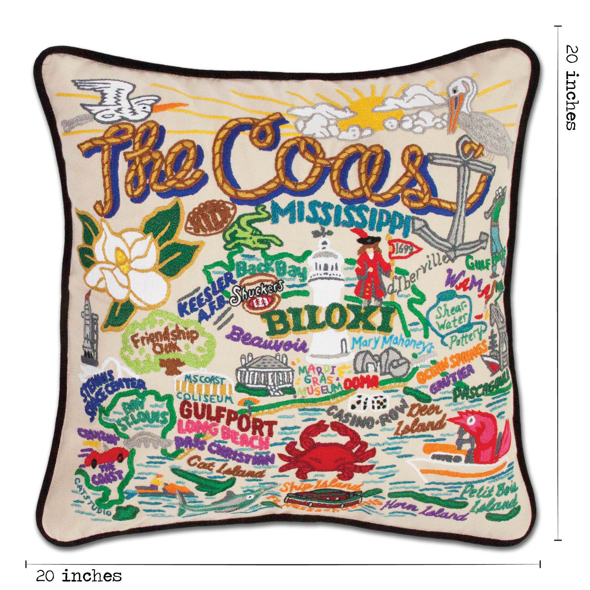 Mississippi Coast Hand-Embroidered Pillow | Mississippi Collection