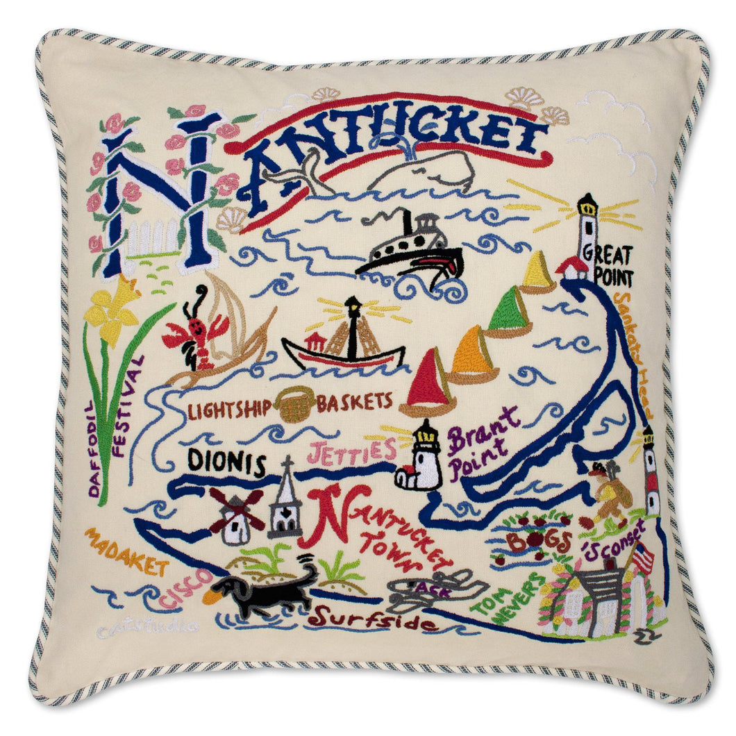 Nantucket Hand-Embroidered Pillow - catstudio