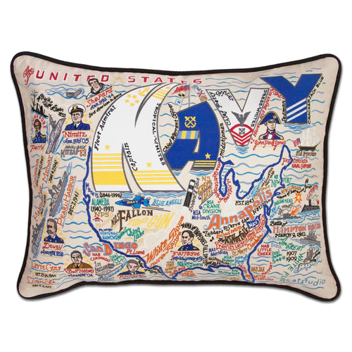 Navy Embroidered Pillow - catstudio