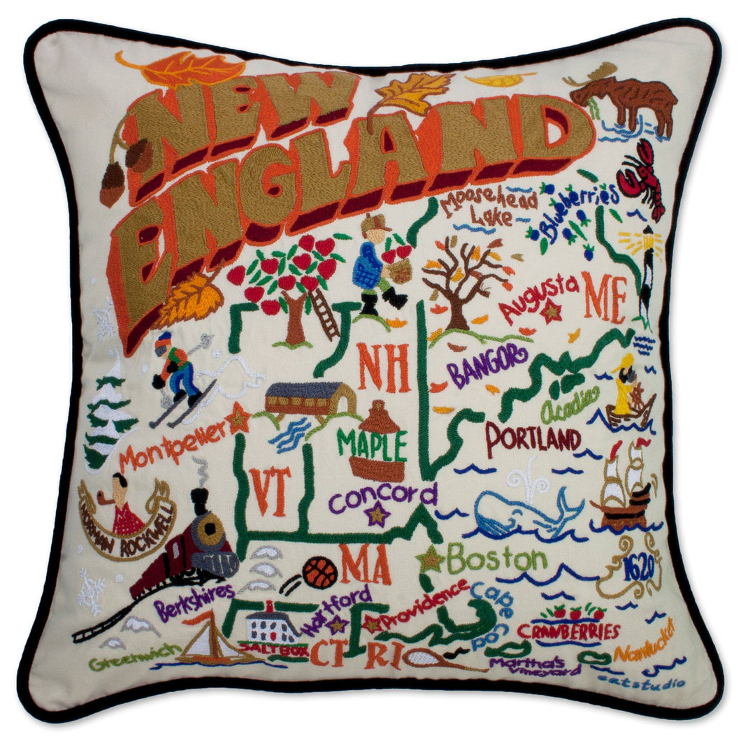 New England Hand-Embroidered Pillow - catstudio