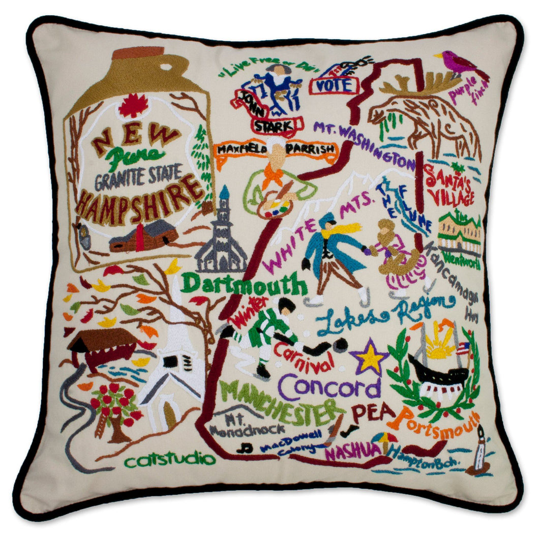 New Hampshire Hand-Embroidered Pillow - catstudio
