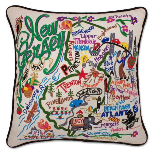 New Jersey Hand-Embroidered Pillow - catstudio