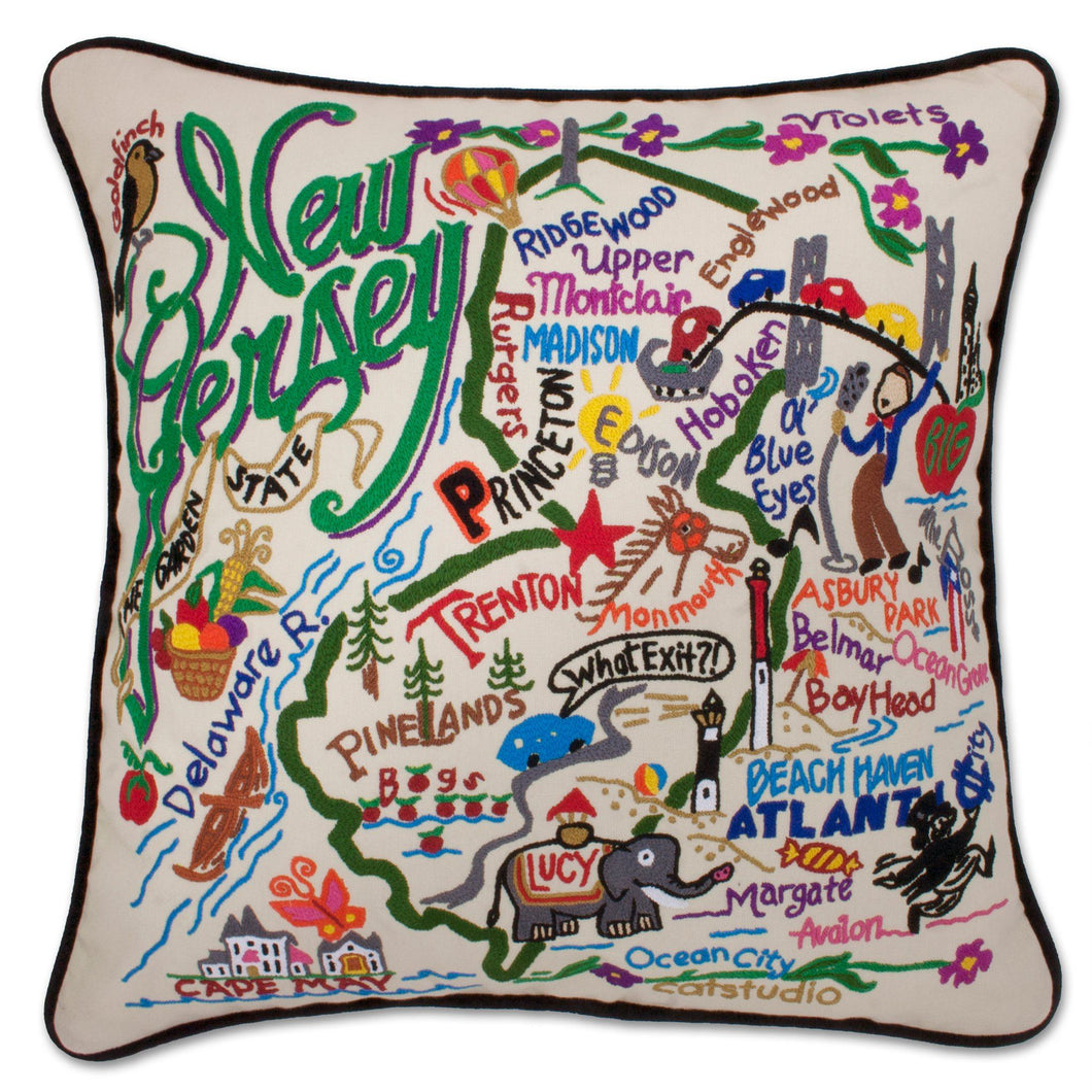 New Jersey Hand-Embroidered Pillow - catstudio