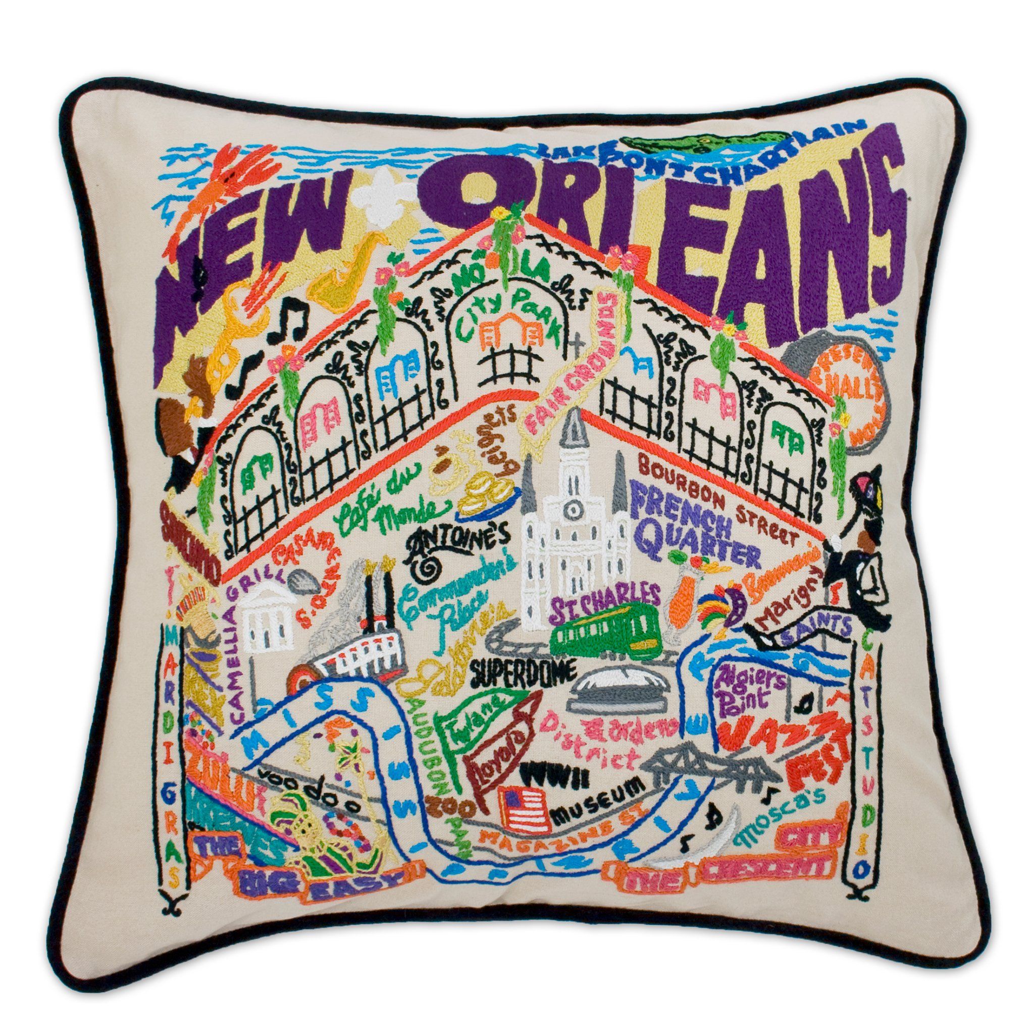 New Orleans Hand-Embroidered Pillow | Louisiana Collection by catstudio