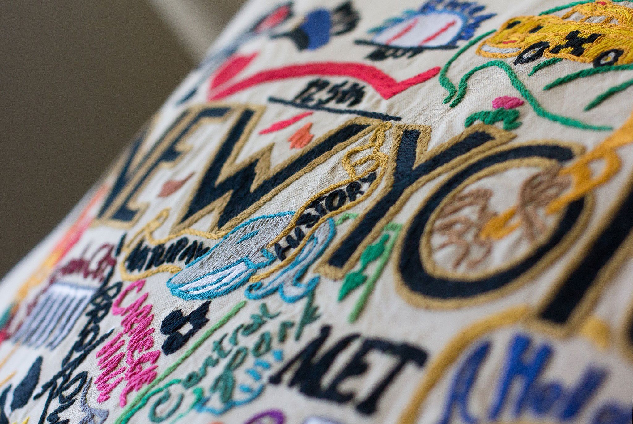 New York City Hand-Embroidered Pillow | New York Collection by
