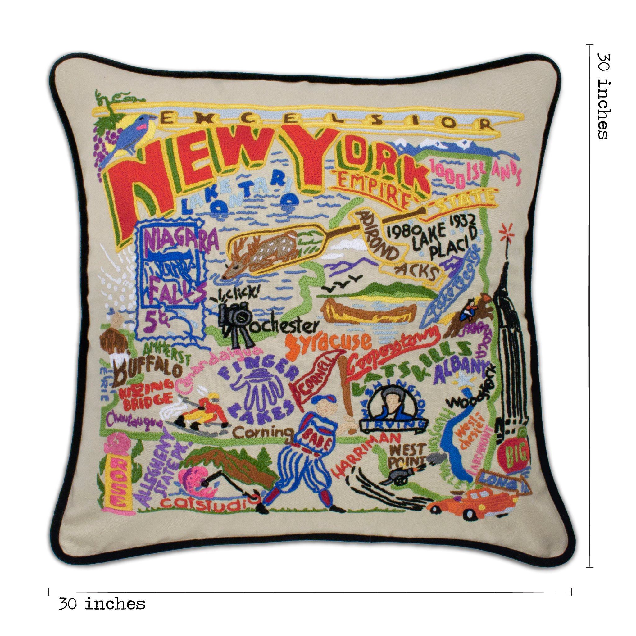 New York State XL Hand-Embroidered Pillow | State Collection by