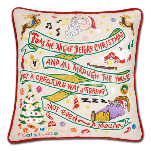 Night Before Christmas Hand-Embroidered Pillow - catstudio