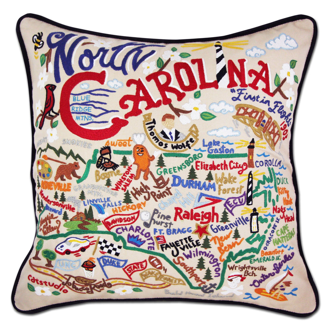North Carolina Hand-Embroidered Pillow - catstudio